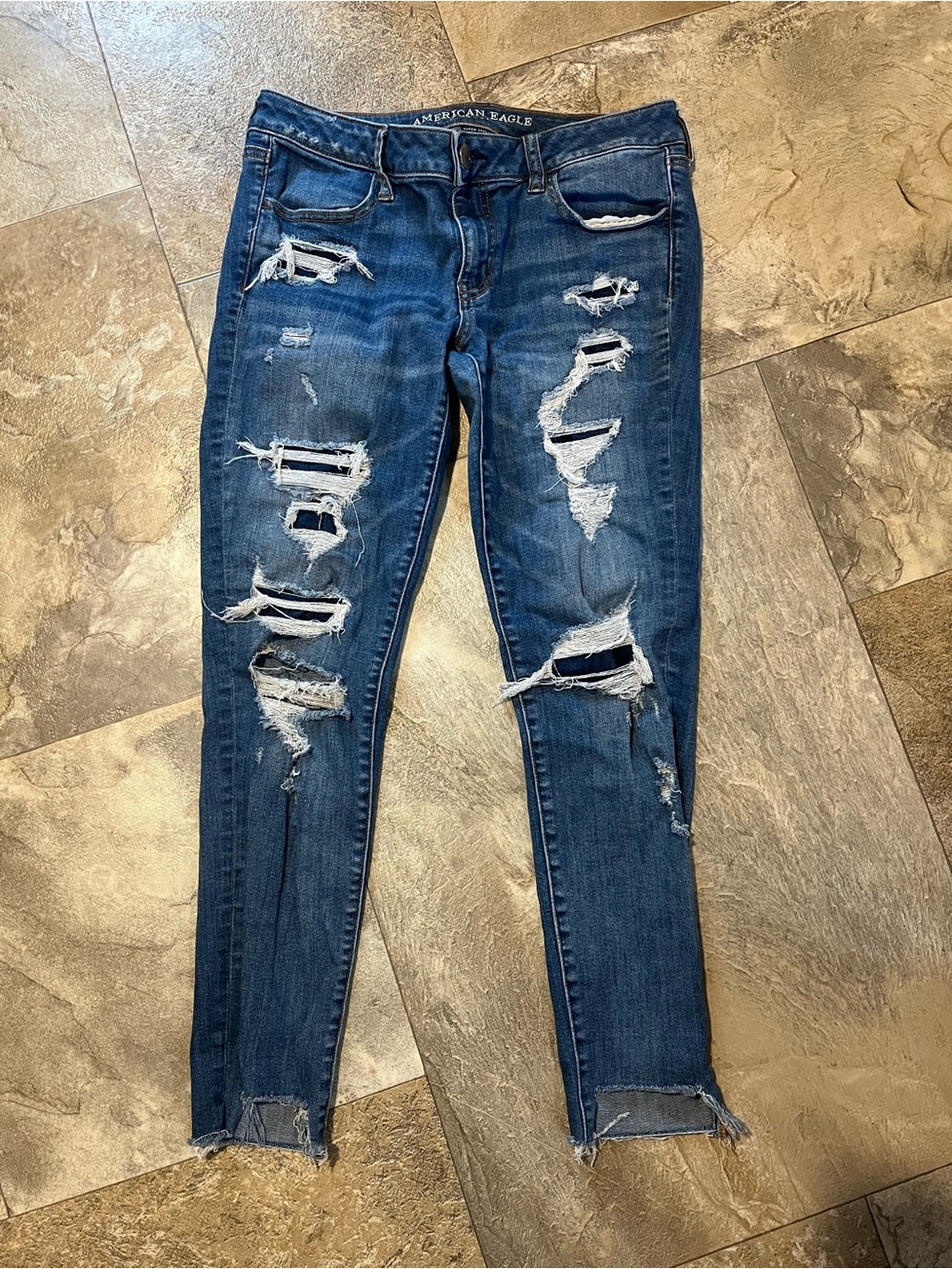 American Eagle Outfitters Dark Blue Ripped Skinny Jeans